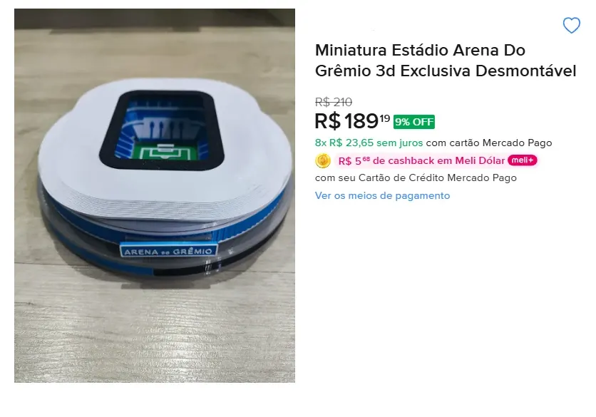 Anúncio de Arena do Grêmio por R$ 189,19